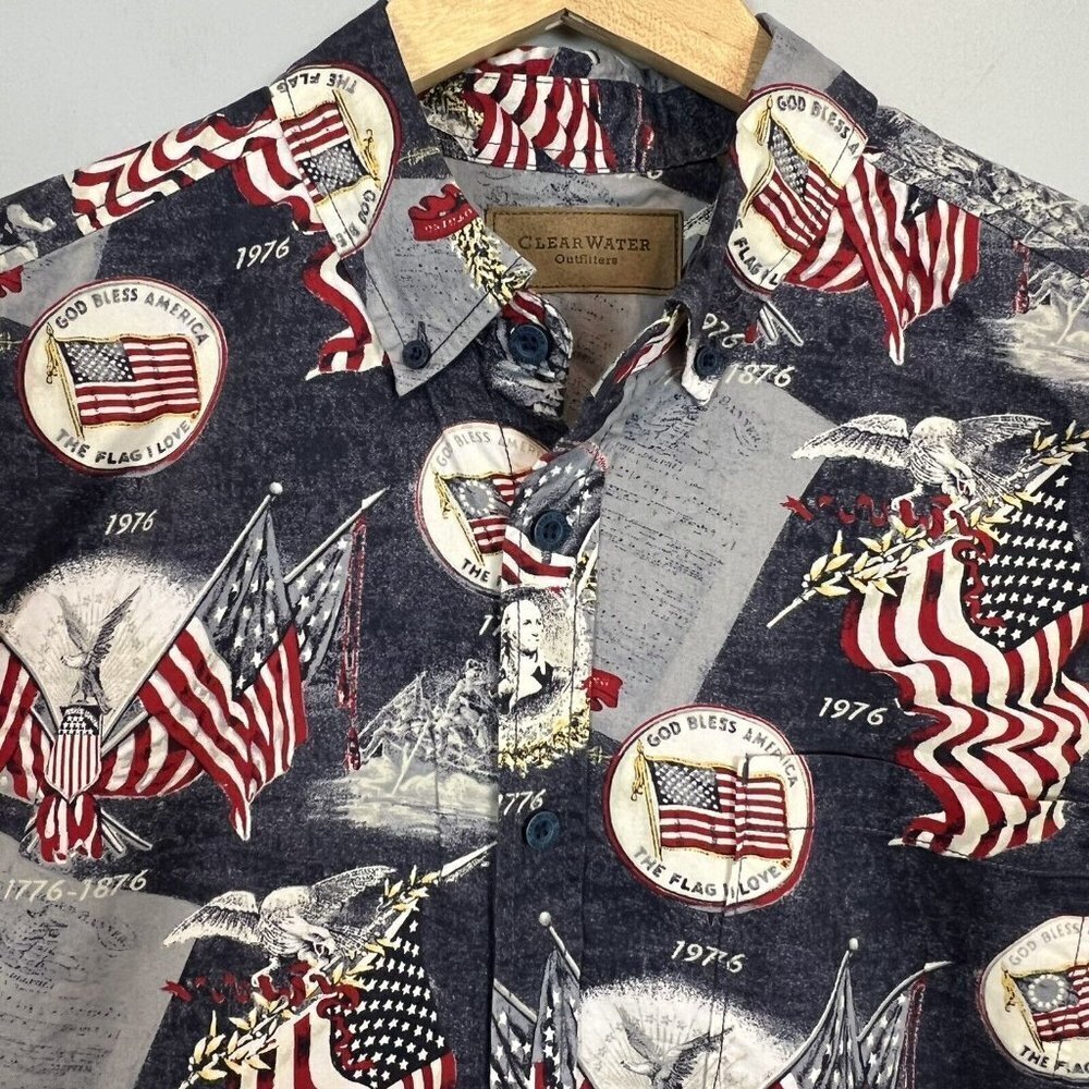 Clear Water Outfitters Revolutionary War USA Flag Shirt‎ Short Sleeve Mens Large